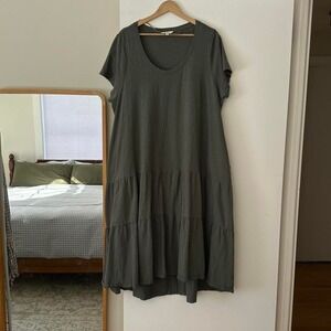 Terra & Sky Dark Green Tiered Flowy Cotton Midi Dress Size 1X